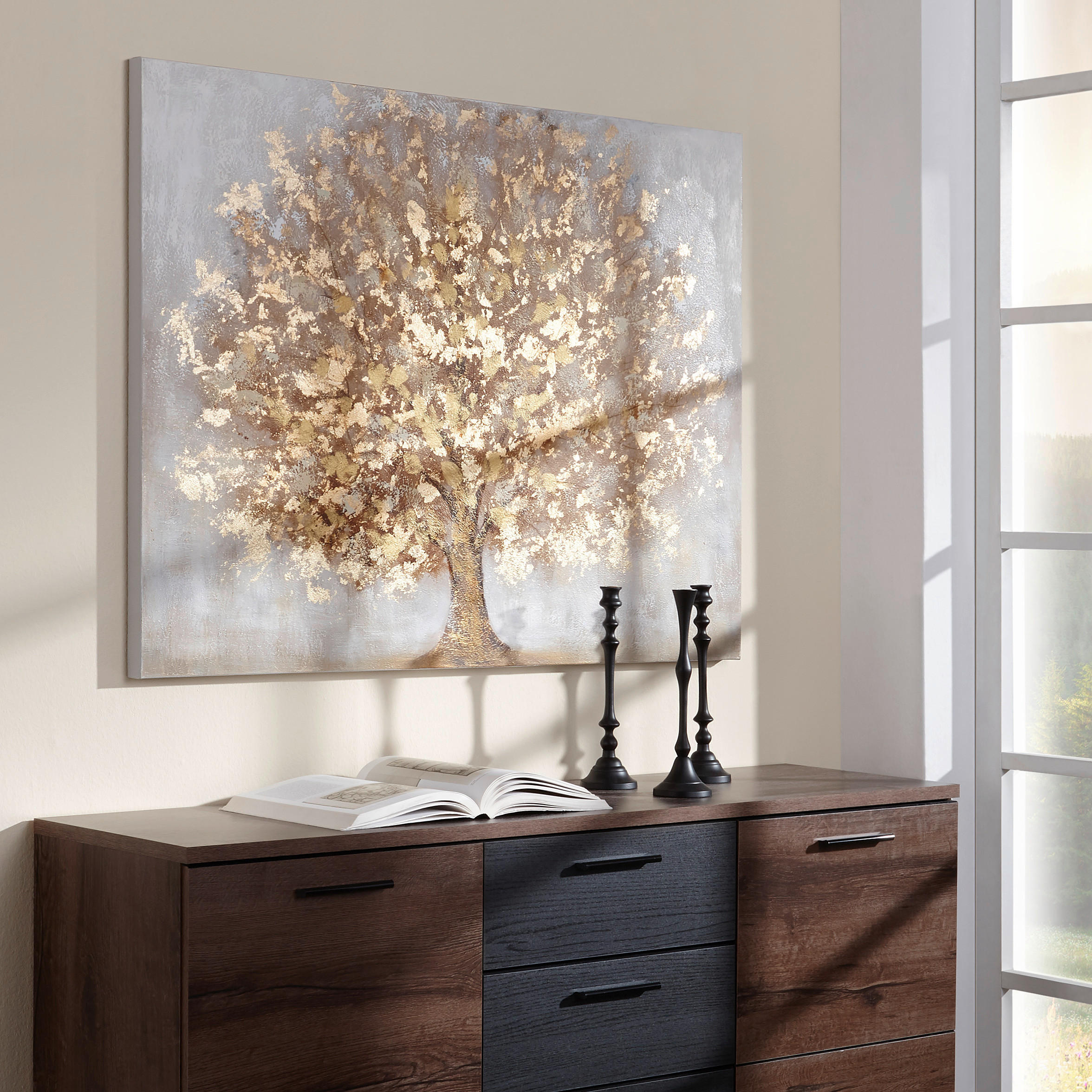 ÖLGEMÄLDE Bäume 120/90 cm  - Goldfarben/Braun, LIFESTYLE, Holz/Textil (120/90cm) - Monee