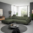 ECKSOFA Dunkelgrün Chenille Armlehnenkissen, Rücken echt, Sitztiefenverstellung  - Dunkelgrün/Schwarz, KONVENTIONELL, Textil/Metall (215/313cm) - Hom`in