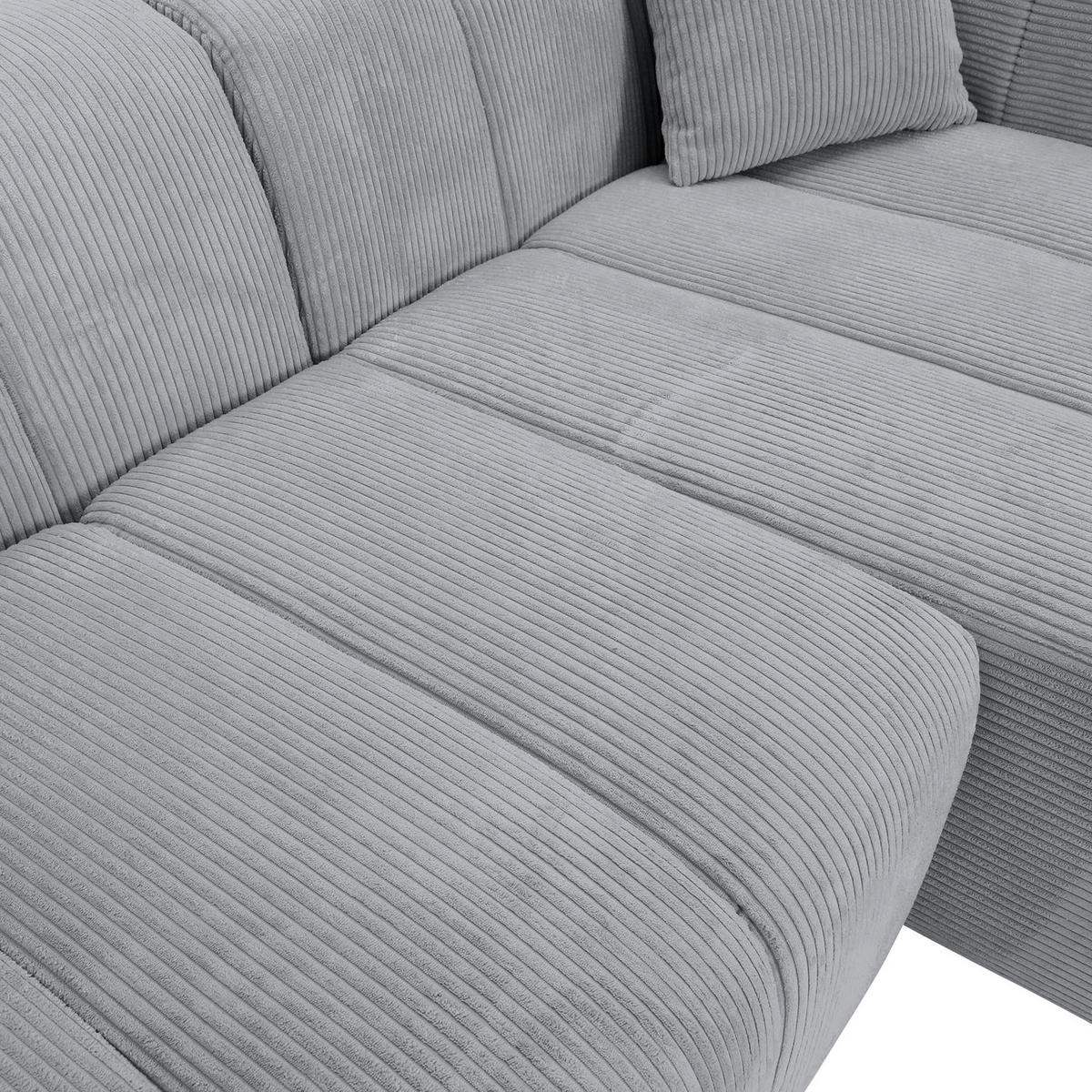 ECKSOFA Hellgrau Cord Zierkissen, Rücken echt  - Hellgrau/Schwarz, KONVENTIONELL, Kunststoff/Textil (250/162cm) - Carryhome