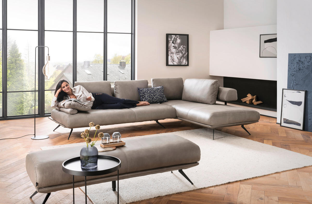 ECKSOFA in Echtleder Grau  305/231 cm  - Schwarz/Grau, Design, Leder/Metall (305/231cm) - Dieter Knoll