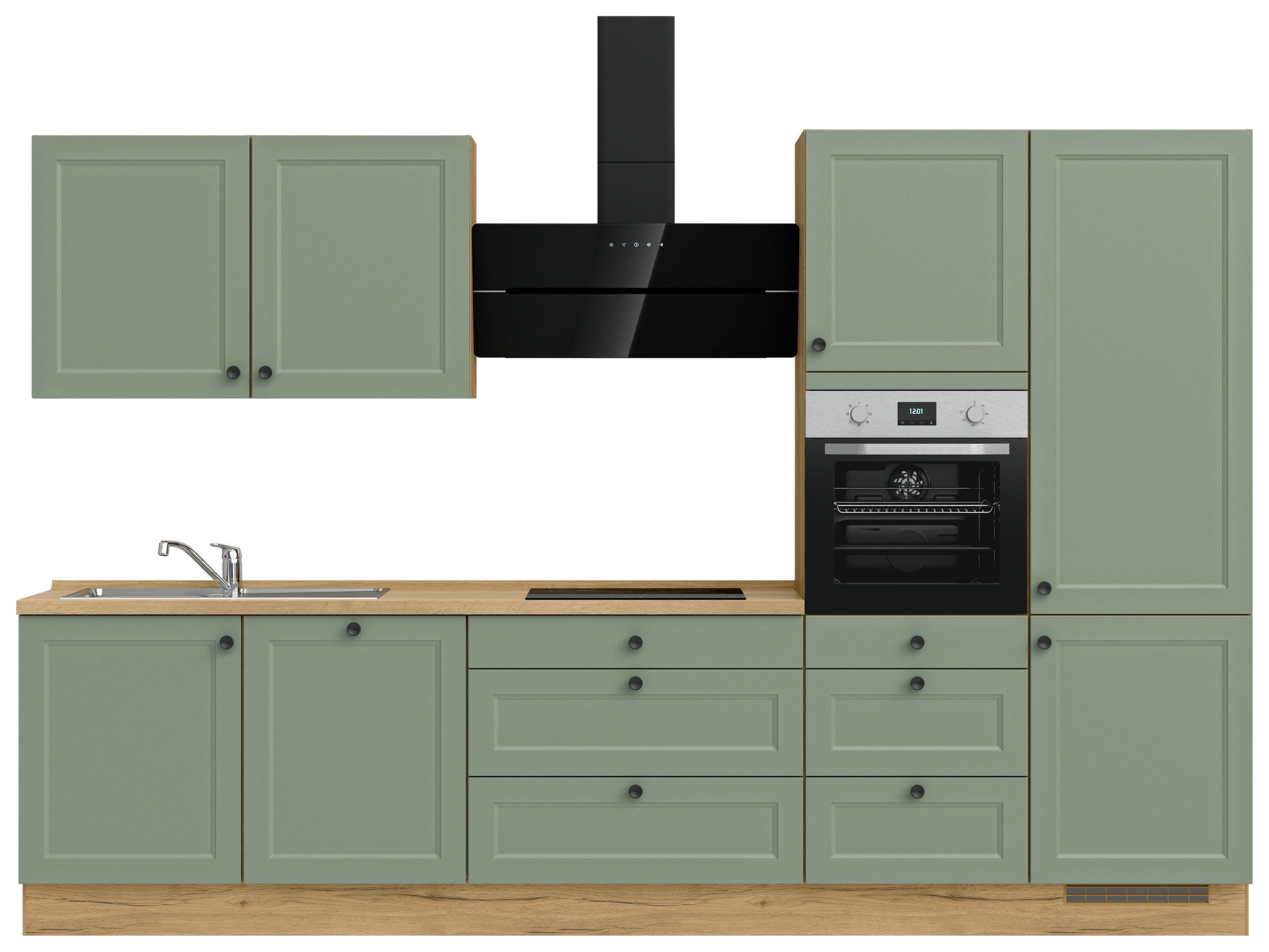 KÜCHENLEERBLOCK 330 cm   in Grün, Eichefarben  - Eichefarben/Schwarz, MODERN, Holzwerkstoff/Metall (330cm) - Nobilia