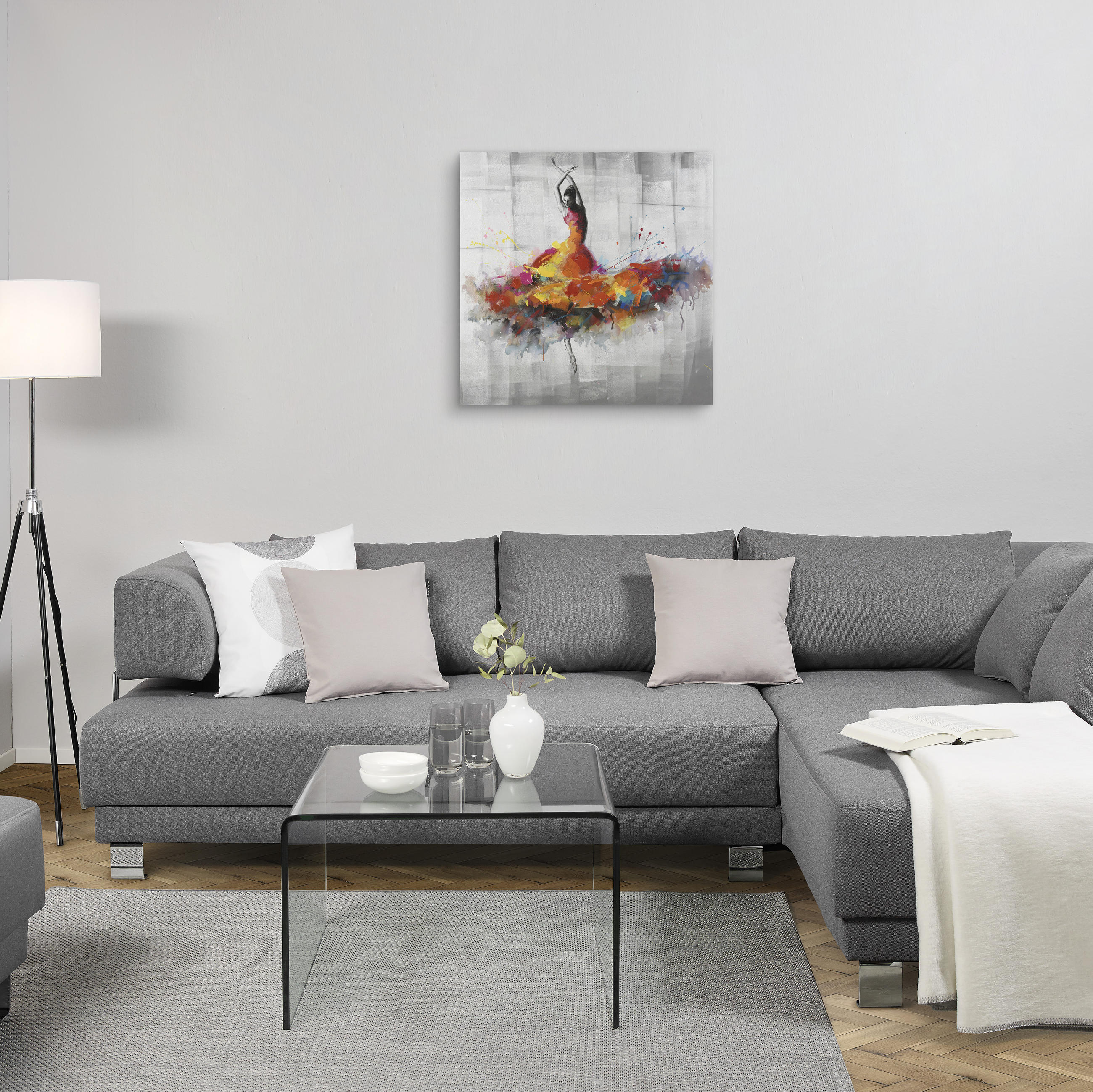OLJEMÅLNING 85/85 cm  - vit/röd, Lifestyle, trä/textil (85/85cm) - Monee