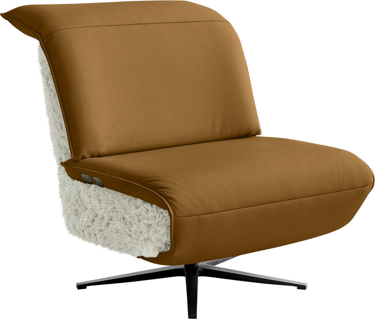 SESSEL in Hochflor Echtleder Beige, Bernsteinfarben  - Beige/Bernsteinfarben, Design, Leder/Textil (84/65/91cm) - Koinor