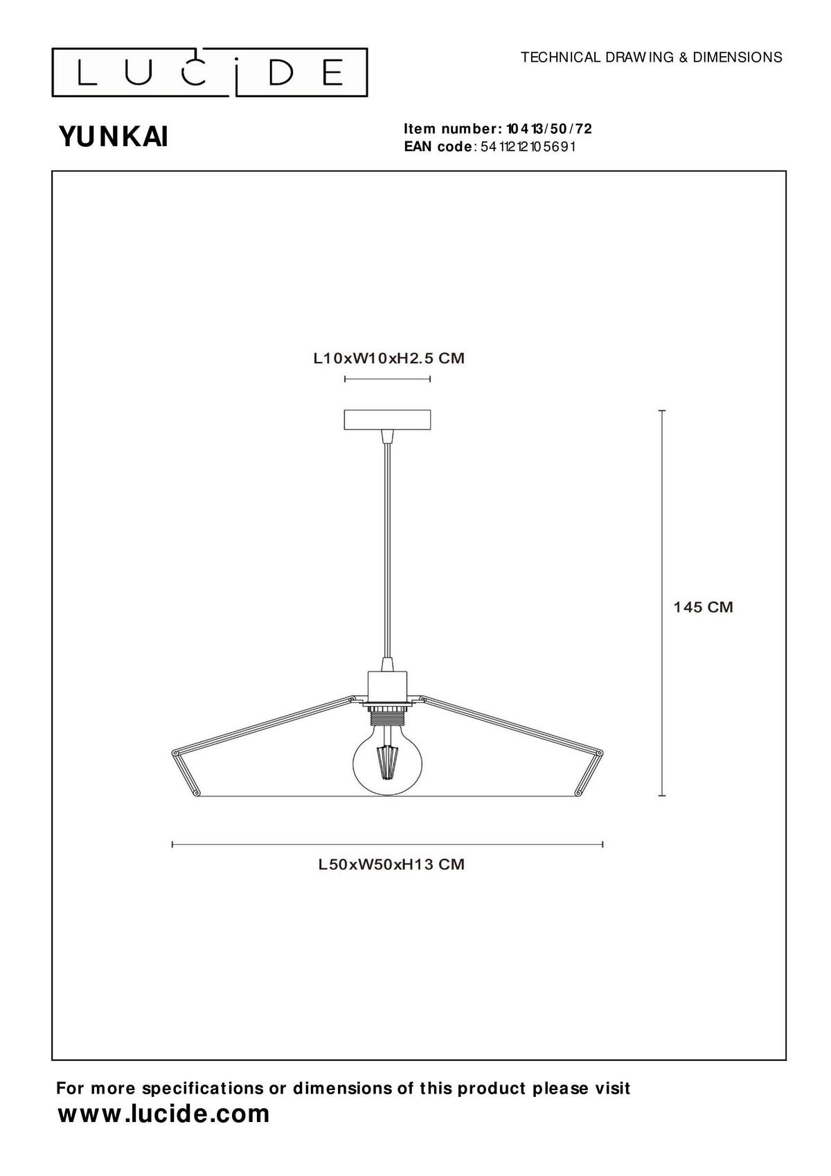HÄNGELEUCHTE YUNKAI 50/50/145 cm   - Natur (50/50/145cm) - Lucide