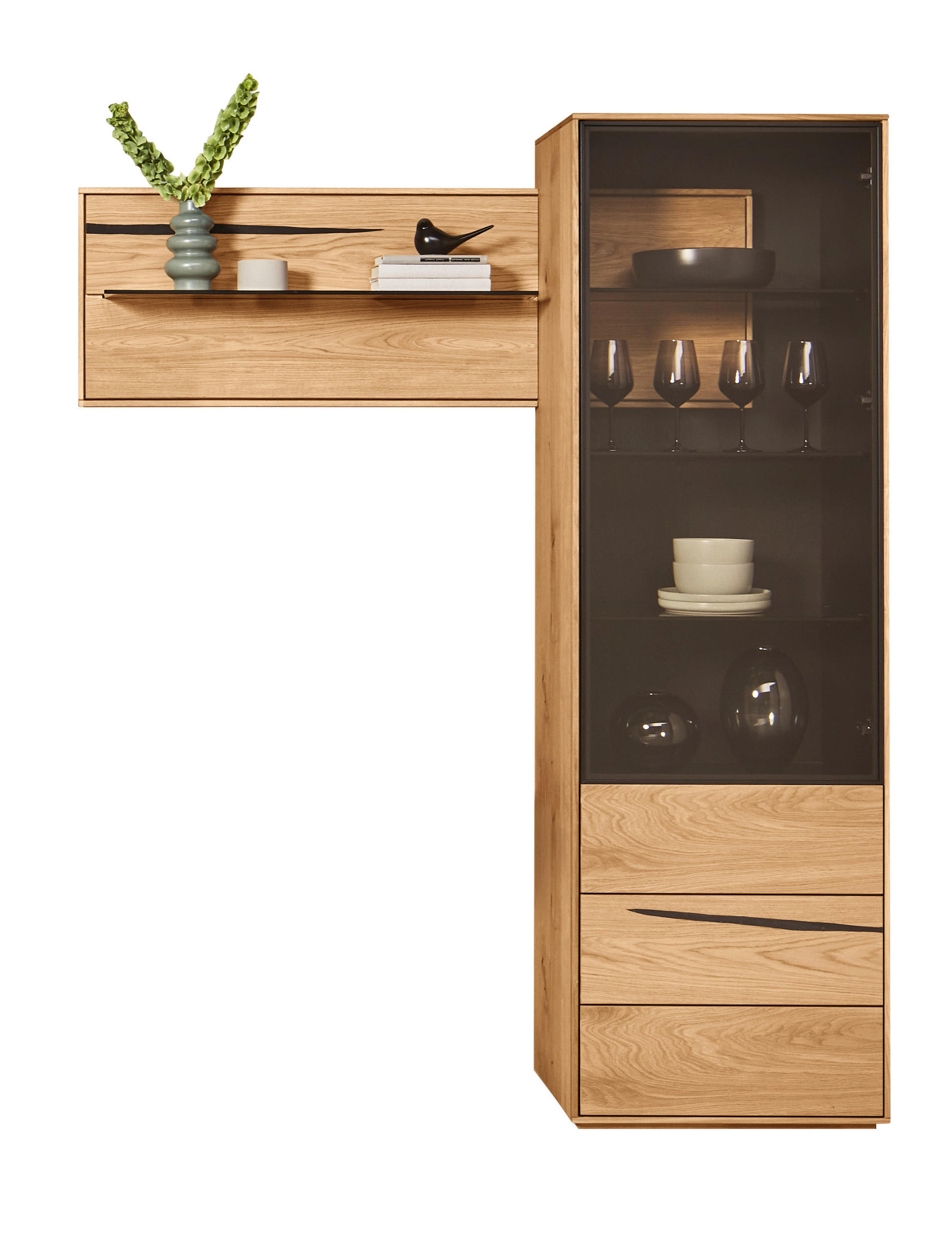 VITRINE massiv in furniert Wildeiche Schwarz, Eichefarben  - Eichefarben/Schwarz, Natur, Glas/Holz (154/192/40cm) - Waldwelt