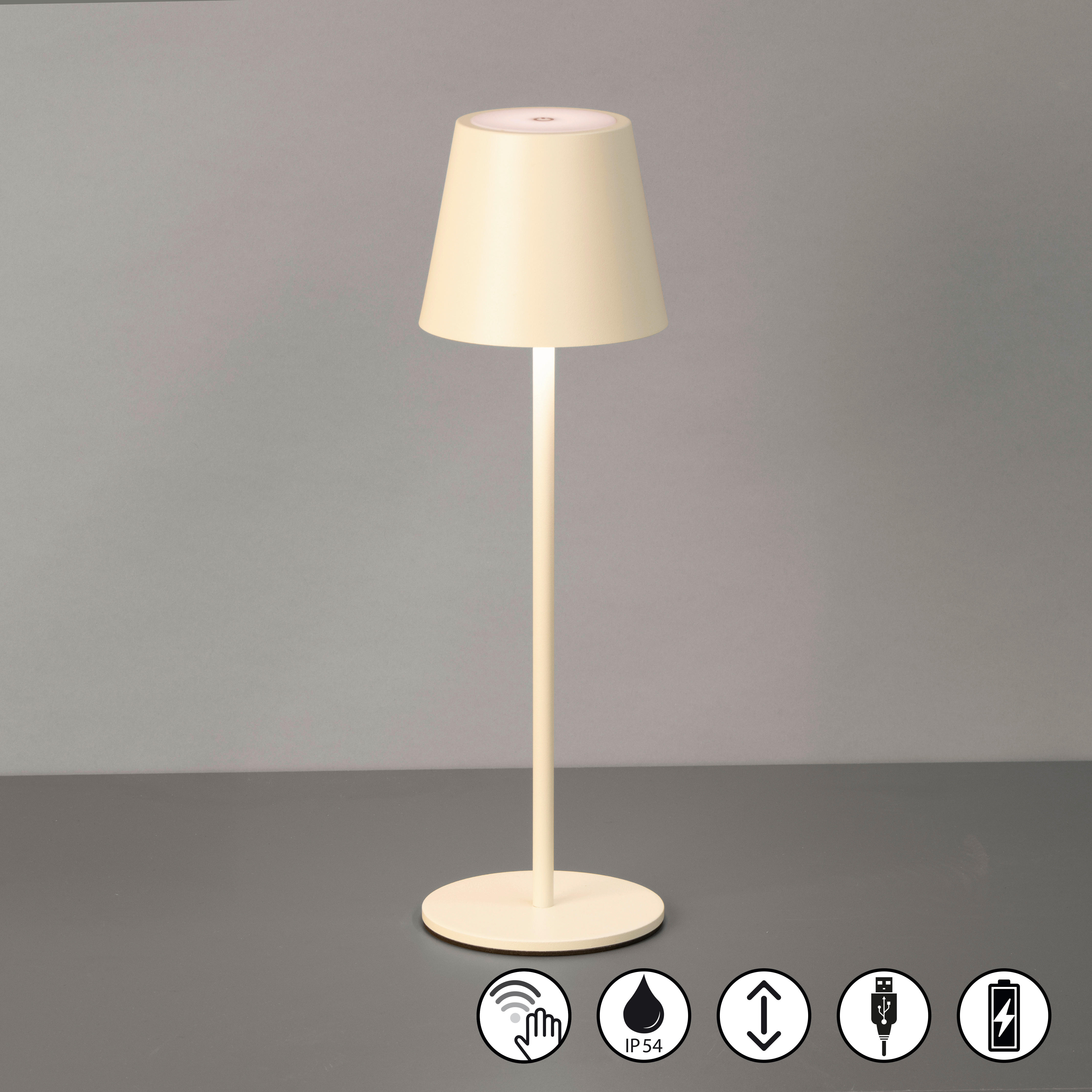 AKKU-TISCHLEUCHTE Viletto 11/36,5 cm   - Sandfarben, KONVENTIONELL, Metall (11/36,5cm)