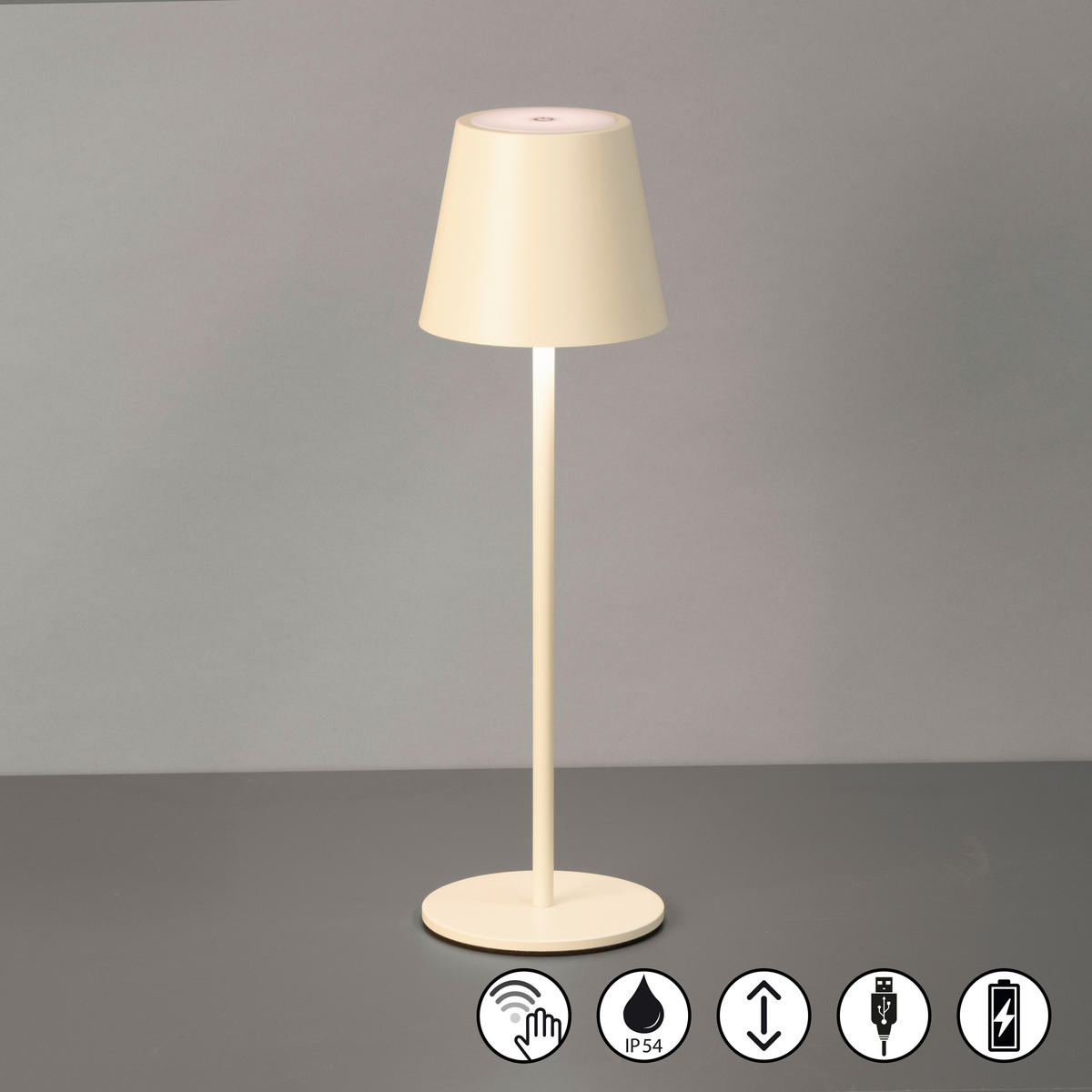 AKKU-TISCHLEUCHTE Viletto 11/36,5 cm  - Sandfarben, KONVENTIONELL, Metall (11/36,5cm)