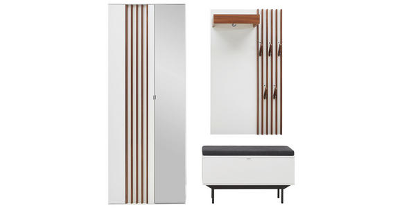 GARDEROBE 195/198/37 cm - Nussbaumfarben/Weiß, Design, Glas/Holz (195/198/37cm) - Ambiente