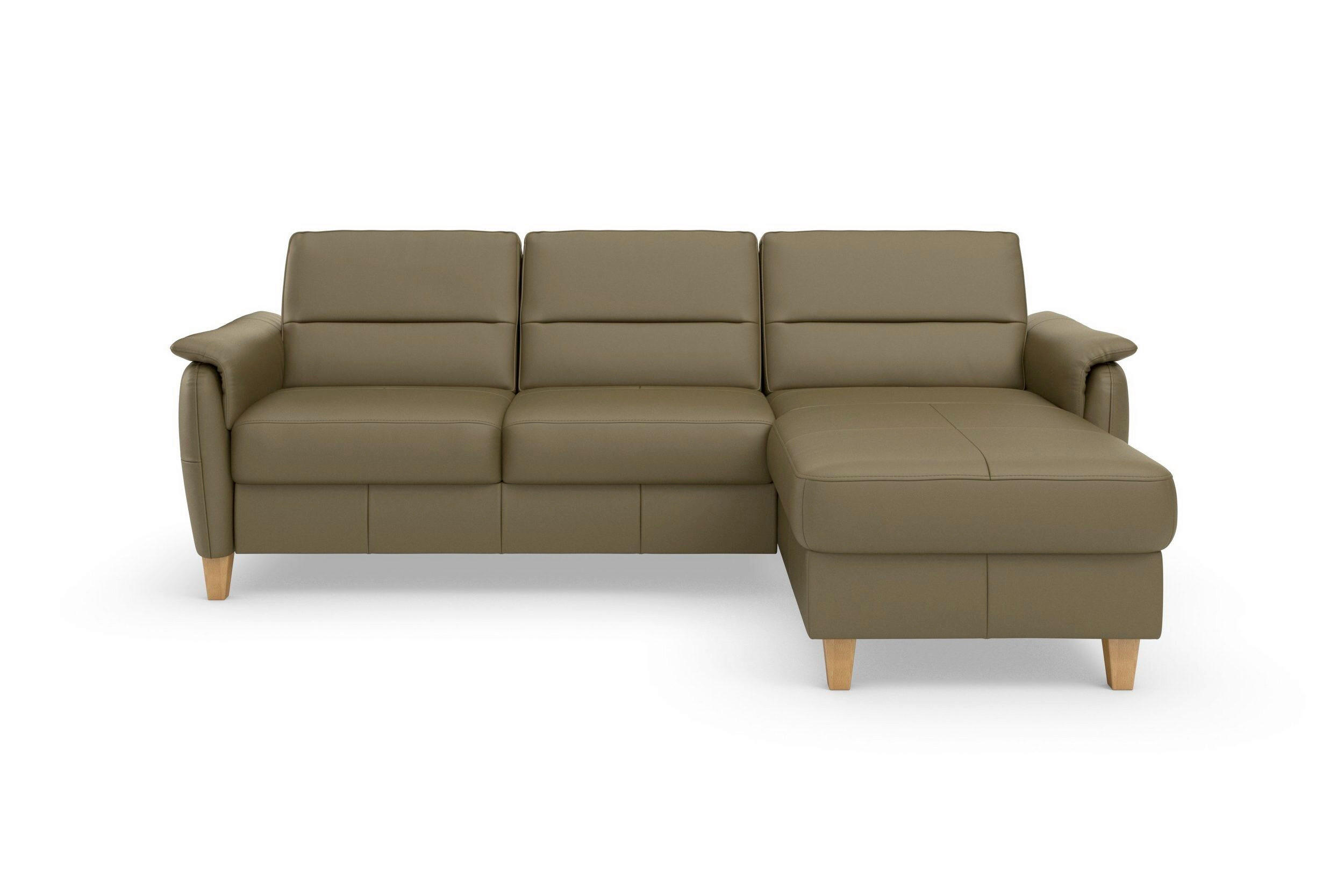 ROHOVÁ SEDAČKA, koža, olivovozelená - olivovozelená/farba duba, Basics, koža/drevo (244/163cm) - Sit & More