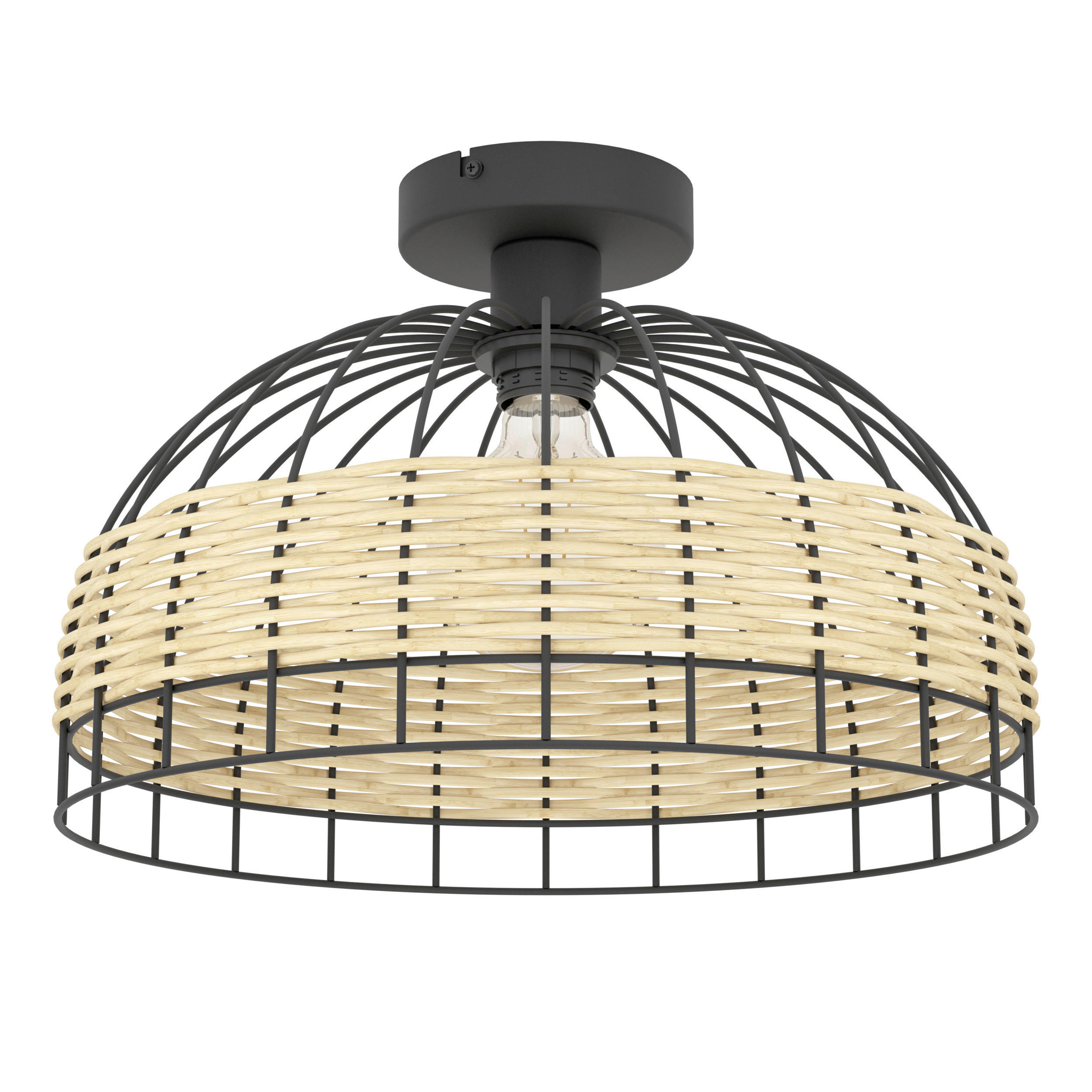 DECKENLEUCHTE Anwick 38/26.5 cm   - Schwarz/Naturfarben, Natur, Holz/Metall (38/26.5cm) - Eglo