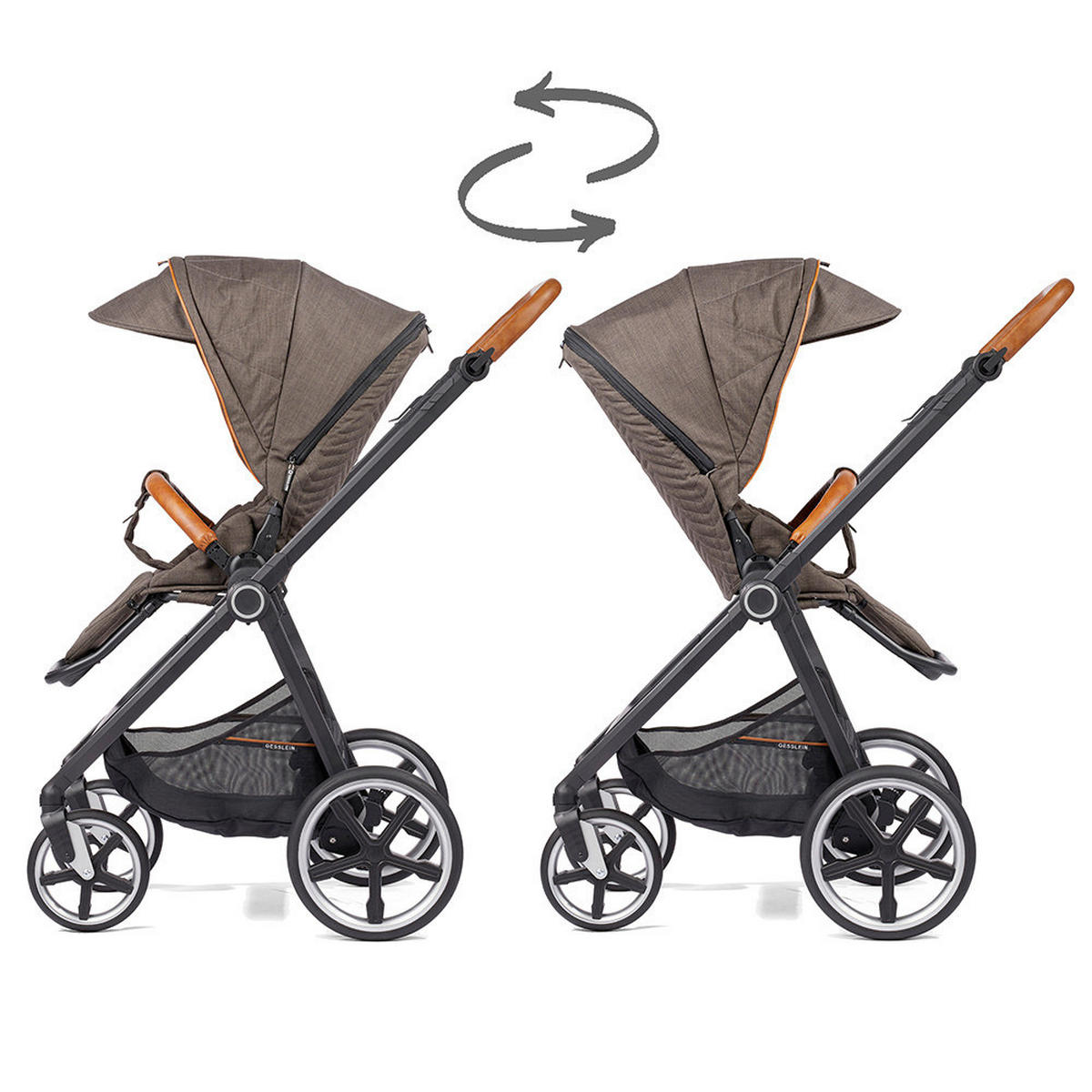 KINDERWAGENSET Fusion Panorama Lyx Set inkl. Wickeltasche  - Schwarz/Mokka, Basics, Metall (57/129/100cm) - Gesslein