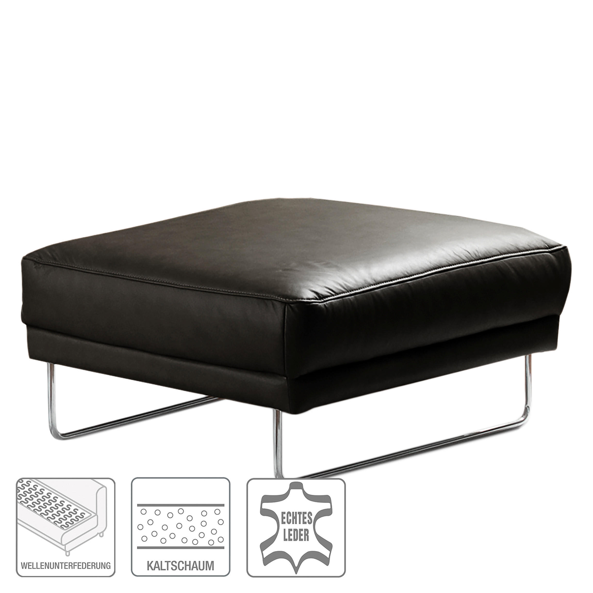 HOCKER in Leder Schwarz - Chromfarben/Schwarz, Design, Leder/Metall (96/45/80cm) - Livetastic