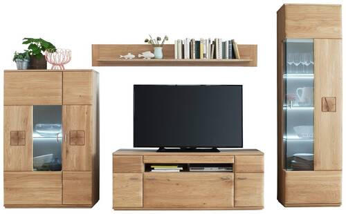 WOHNWAND  in Eichefarben 320/208/50 cm  - Eichefarben/Nickelfarben, Design, Glas/Holz (320/208/50cm) - Livetastic