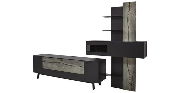 WOHNWAND in Eichefarben, Grau - Edelstahlfarben/Eichefarben, MODERN, Glas/Holz (333,1/223,2/49,2cm) - Dieter Knoll