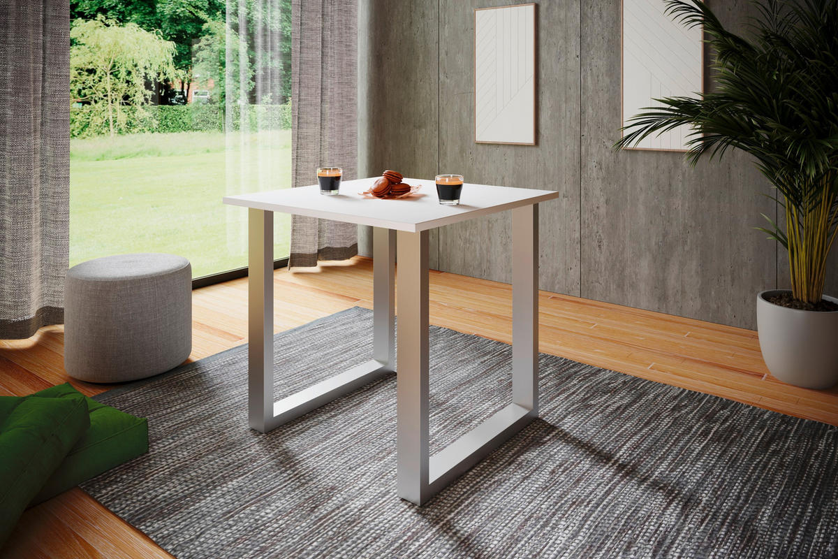 SCHREIBTISCH  in Silberfarben, Weiss  - Weiss/Silberfarben, Design, Holzwerkstoff/Metall (80/76/50cm) - MID.YOU
