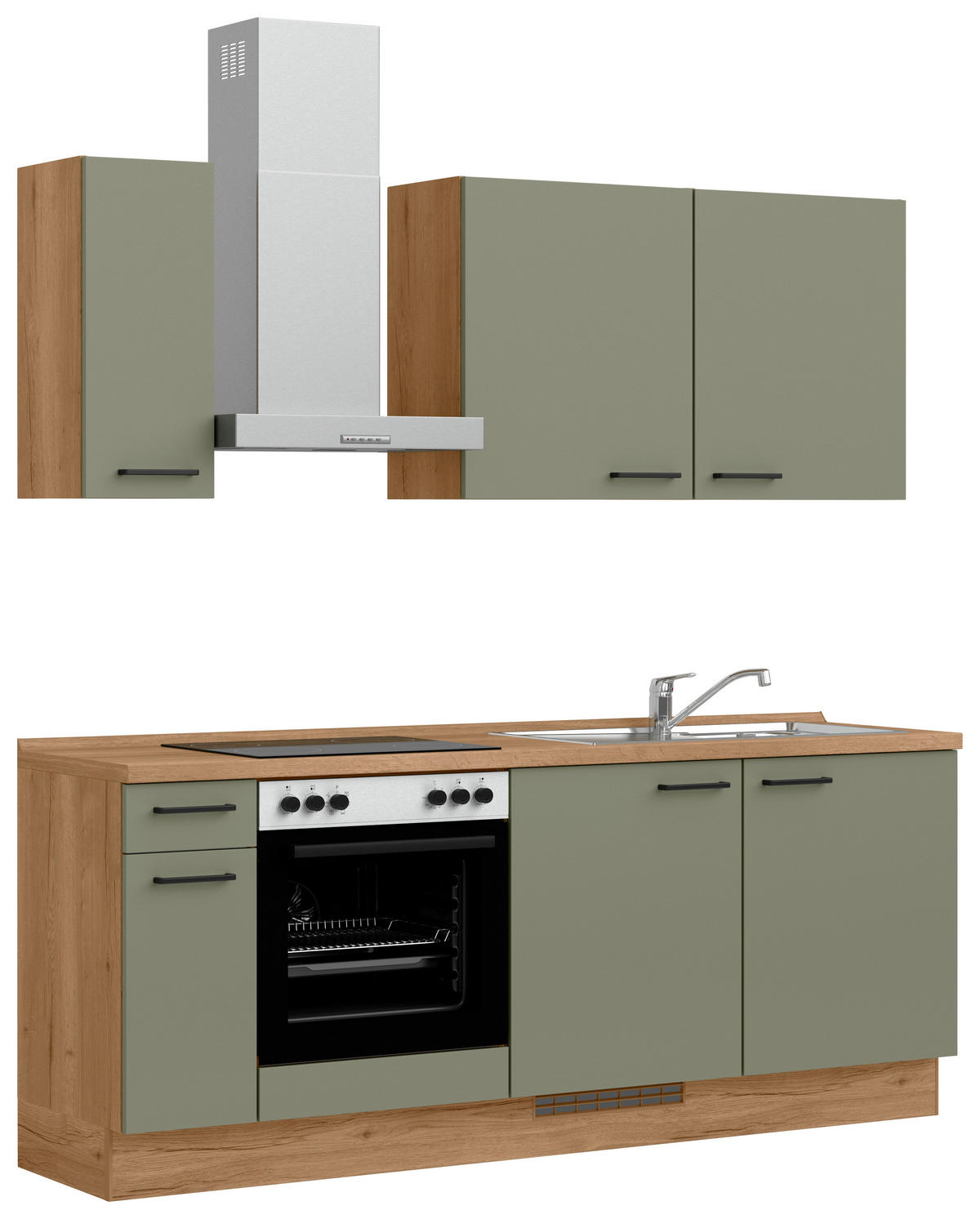 KÜCHENLEERBLOCK Senso 210 cm  in Eichefarben, Olivgrün  - Eichefarben/Schwarz, MODERN, Holzwerkstoff/Metall (210cm) - Nobilia