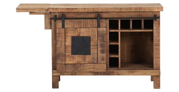 BARSCHRANK Mangoholz massiv Dunkelbraun - Dunkelbraun/Schwarz, LIFESTYLE, Holz/Metall (135/76/50cm) - Landscape