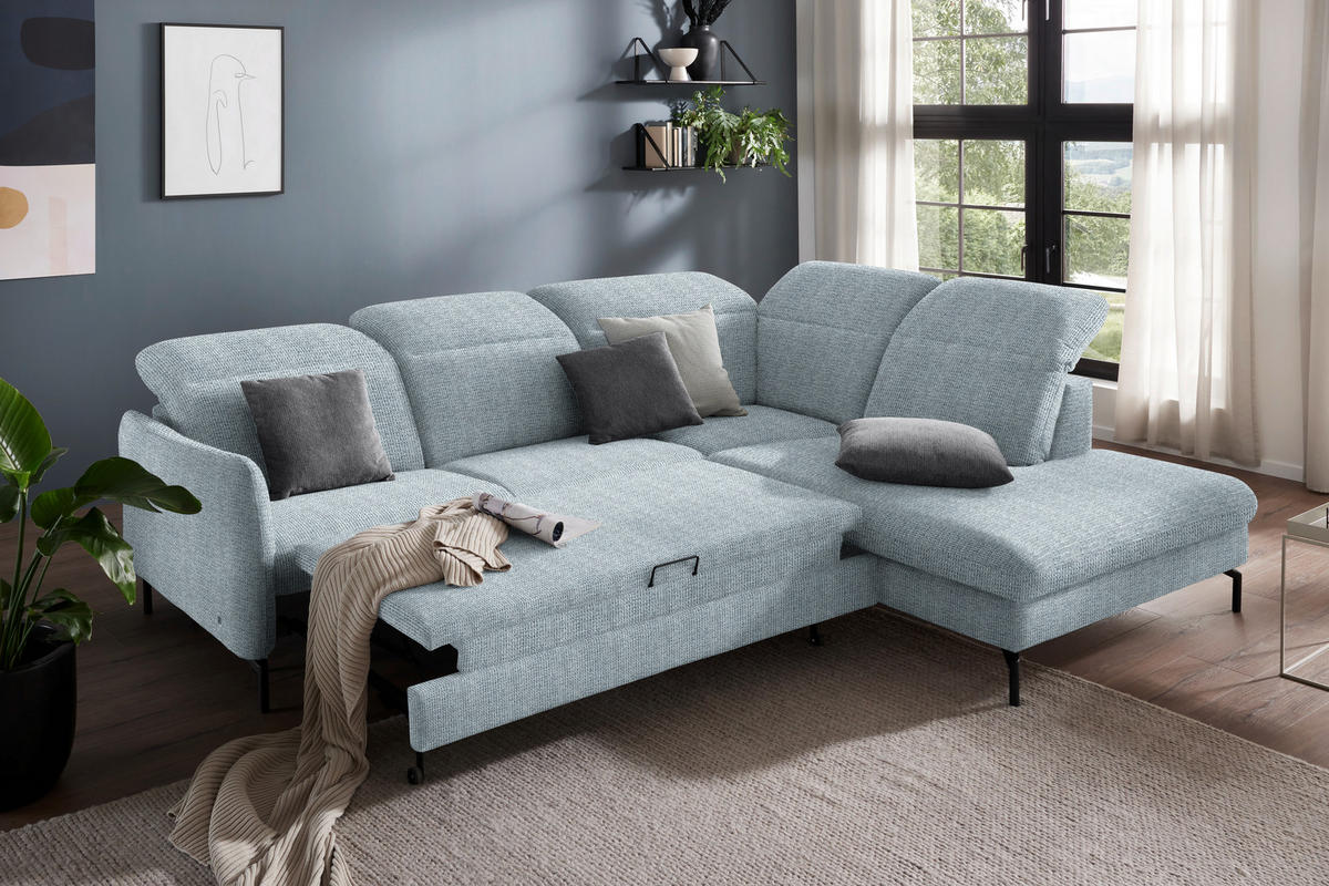 ECKSOFA in Flachgewebe Hellblau  - Schwarz/Hellblau, Design, Textil/Metall (299-313/233cm) - Dieter Knoll