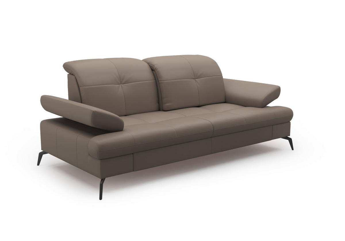 3-SITZER-SOFA in Leder Grau  - Schwarz/Grau, KONVENTIONELL, Leder/Metall (212/90/122cm) - Sit & More
