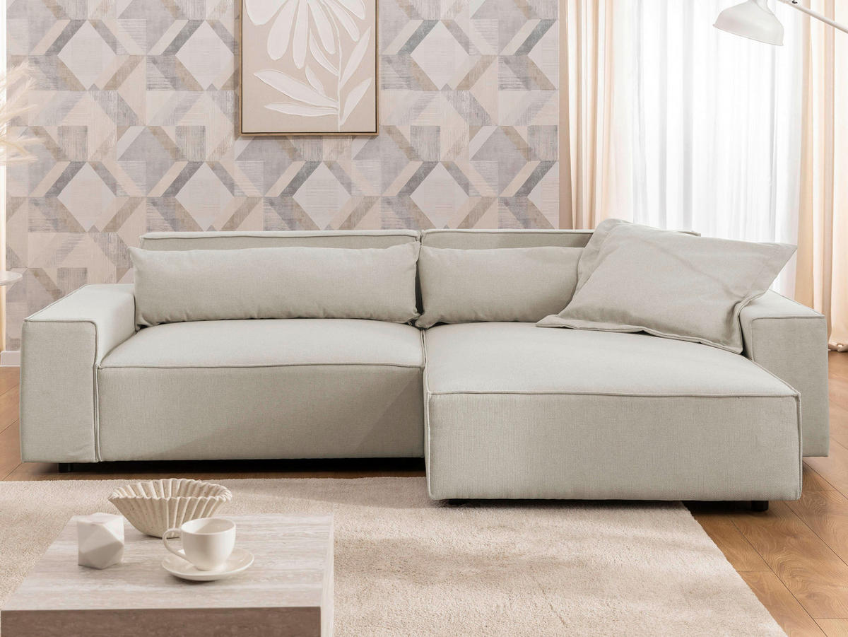 ECKSOFA Curduroy in Webstoff Ecru Rückenkissen  251/142 cm  - Ecru/Schwarz, Design, Kunststoff/Textil (251/142cm) - P & B