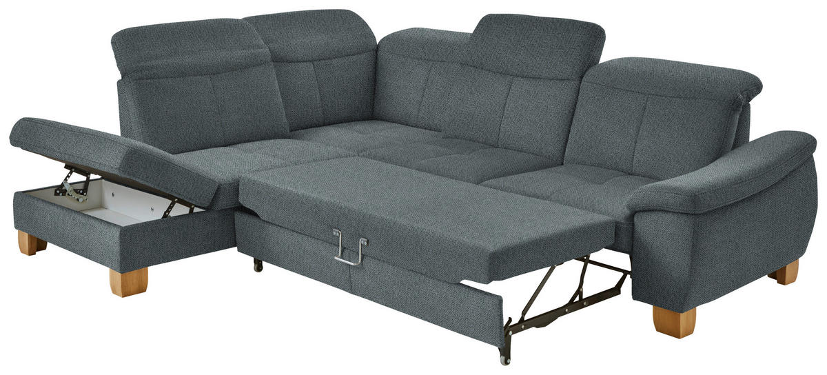 ECKSOFA in Flachgewebe Blaugrau  243/301 cm  - Wildeiche/Blaugrau, Natur, Holz/Textil (243/301cm) - Voleo