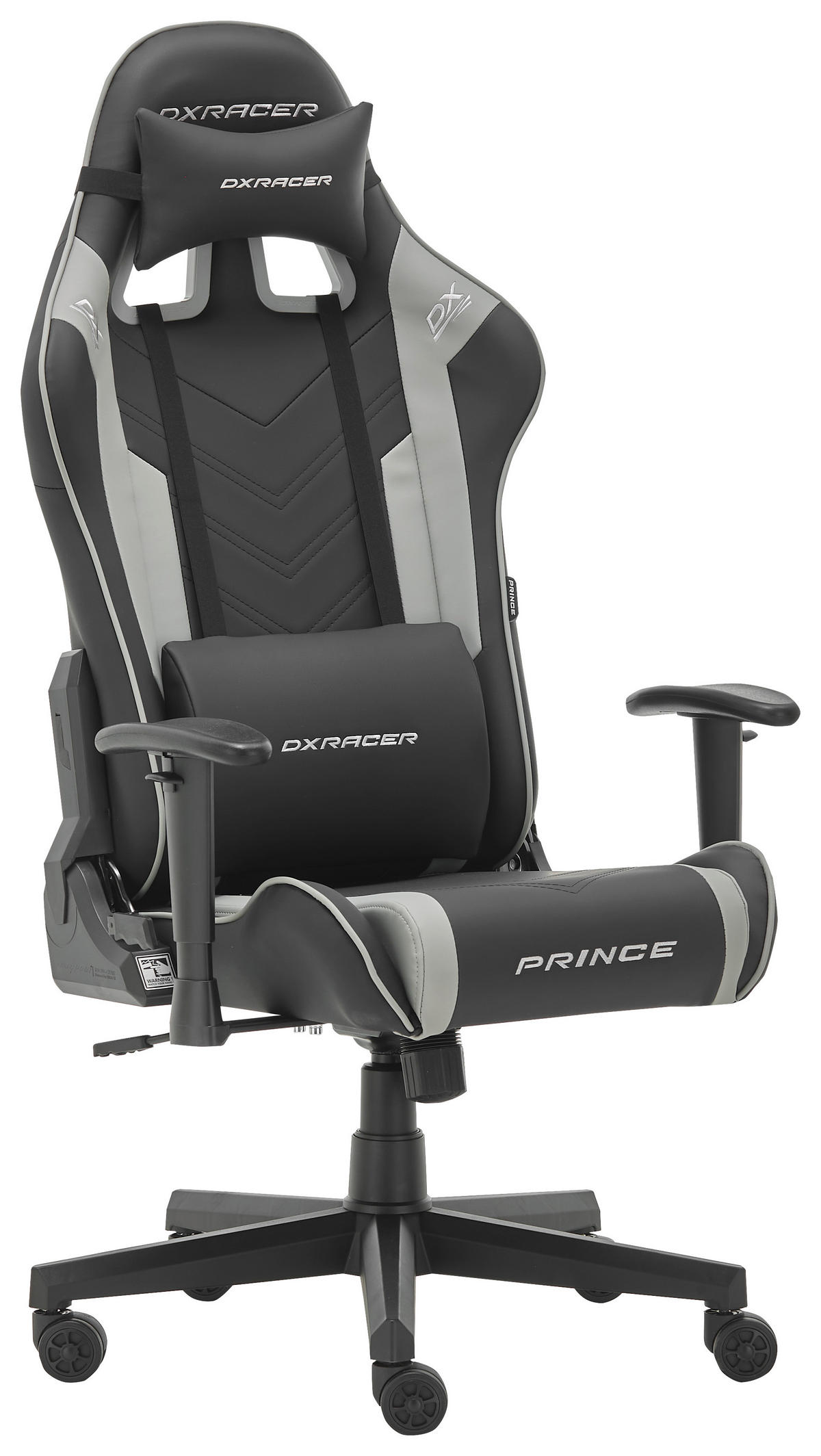 GAMER SZÉK  bőrhatású textil szürke, fekete  - fekete/szürke, Design, műanyag/textil (67/126/67cm) - Dxracer