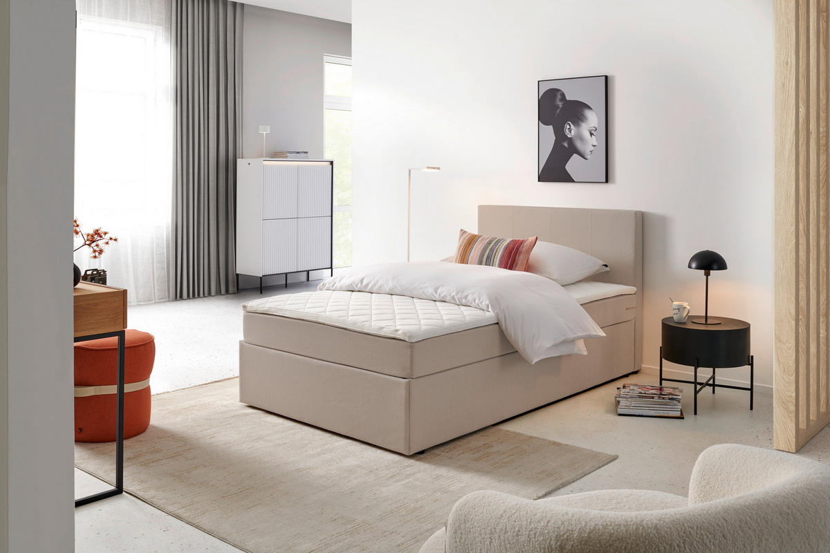 BOXBETT 140/200 cm,  in Sandfarben,  - Sandfarben/Schwarz, KONVENTIONELL, Holz/Kunststoff (140/200cm) - P & B