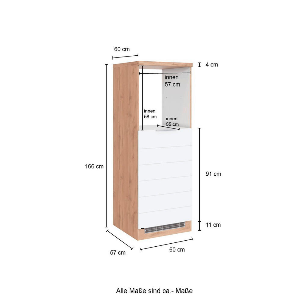 Thumbnail - Held Geräteumbauschrank, Weiß, Eiche Wotan, Metall, 60x166x60 cm, Made in Germany, Küchen, Küchenmöbel, Küchenschränke, ...