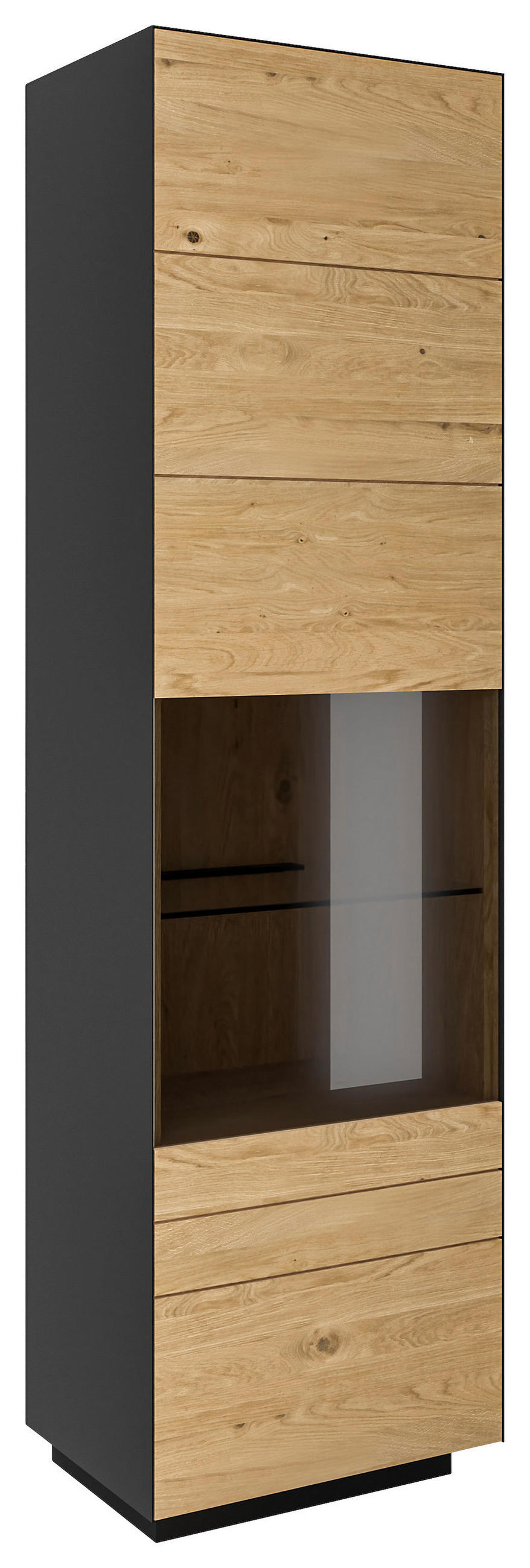 VITRINE  in massiv Wildeiche Anthrazit, Wildeiche - Wildeiche/Anthrazit, Natur, Glas/Holz (56/200/40cm) - Dieter Knoll