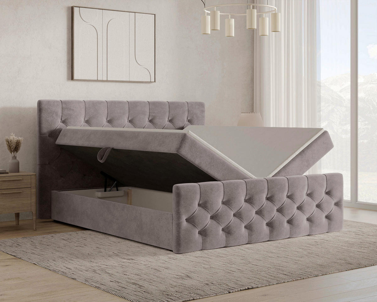 BOXBETT 140/200 cm,  in Taupe, Bettkasten, Topper, H2 + H3 = mittel + fest  - Taupe/Schwarz, MODERN, Holz/Kunststoff (140/200cm) - MID.YOU