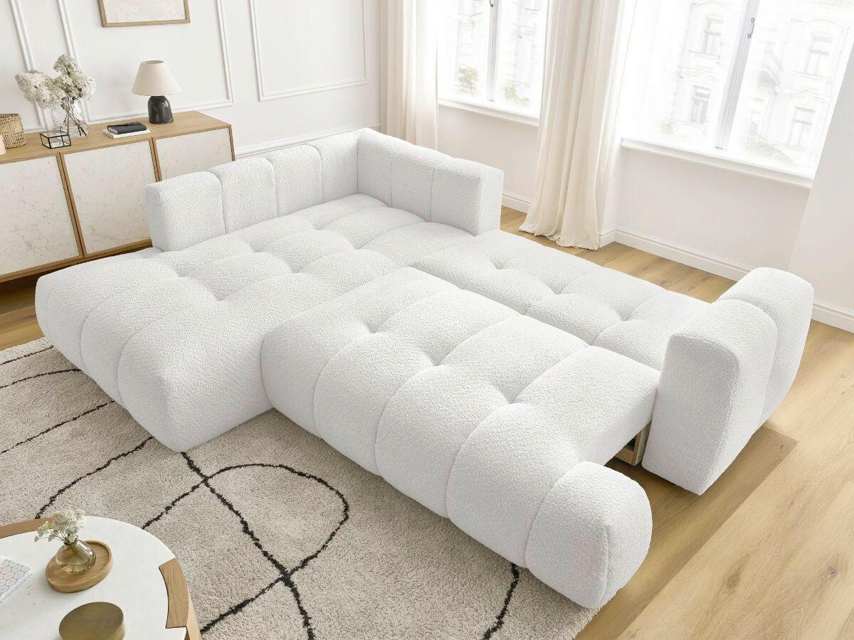 ECKSCHLAFSOFA EVEREST Bouclé Weiß  inkl. Rückenkissen, Schlaffunktion  - Schwarz/Weiß, MODERN, Kunststoff/Textil (204/282cm)