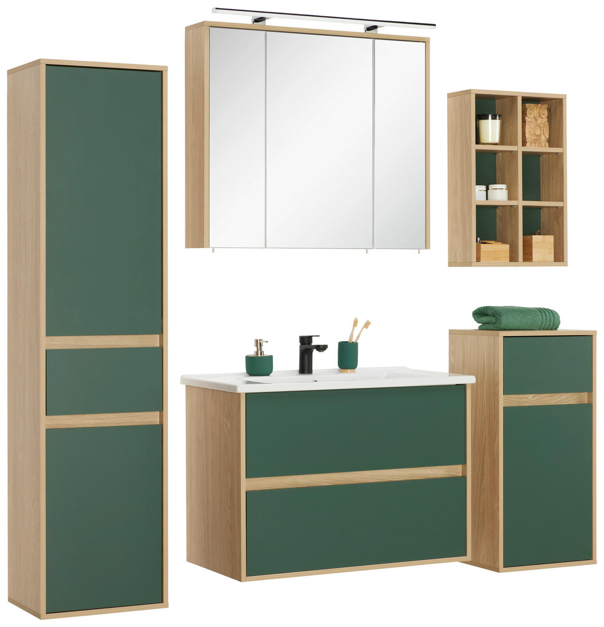 HOCHSCHRANK 40,3/165,1/33,1 cm  - Waldgrün/Eichefarben, Basics, Holzwerkstoff (40,3/165,1/33,1cm) - Stylife