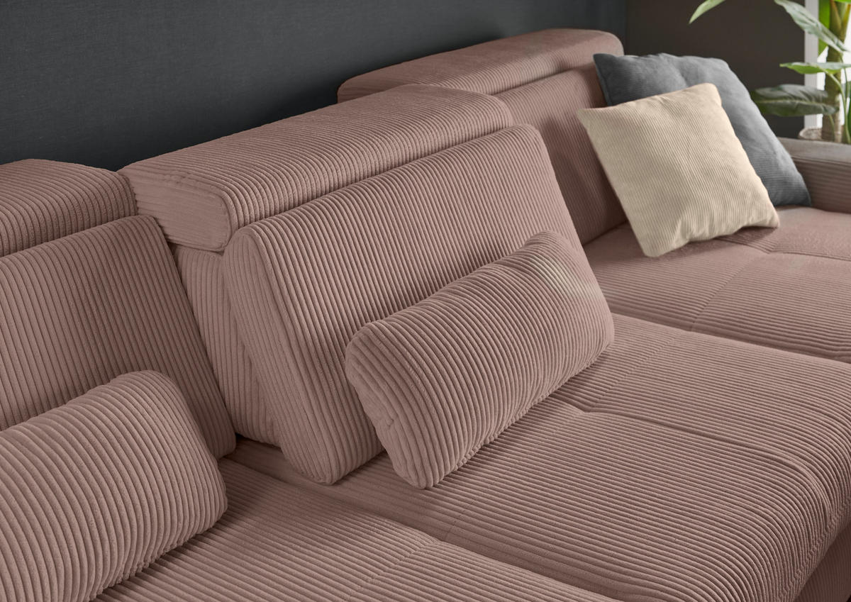 ECKSOFA Rosa Cord  - Eiche Bianco/Rosa, KONVENTIONELL, Holz/Textil (307/195cm) - SetOne by Musterring
