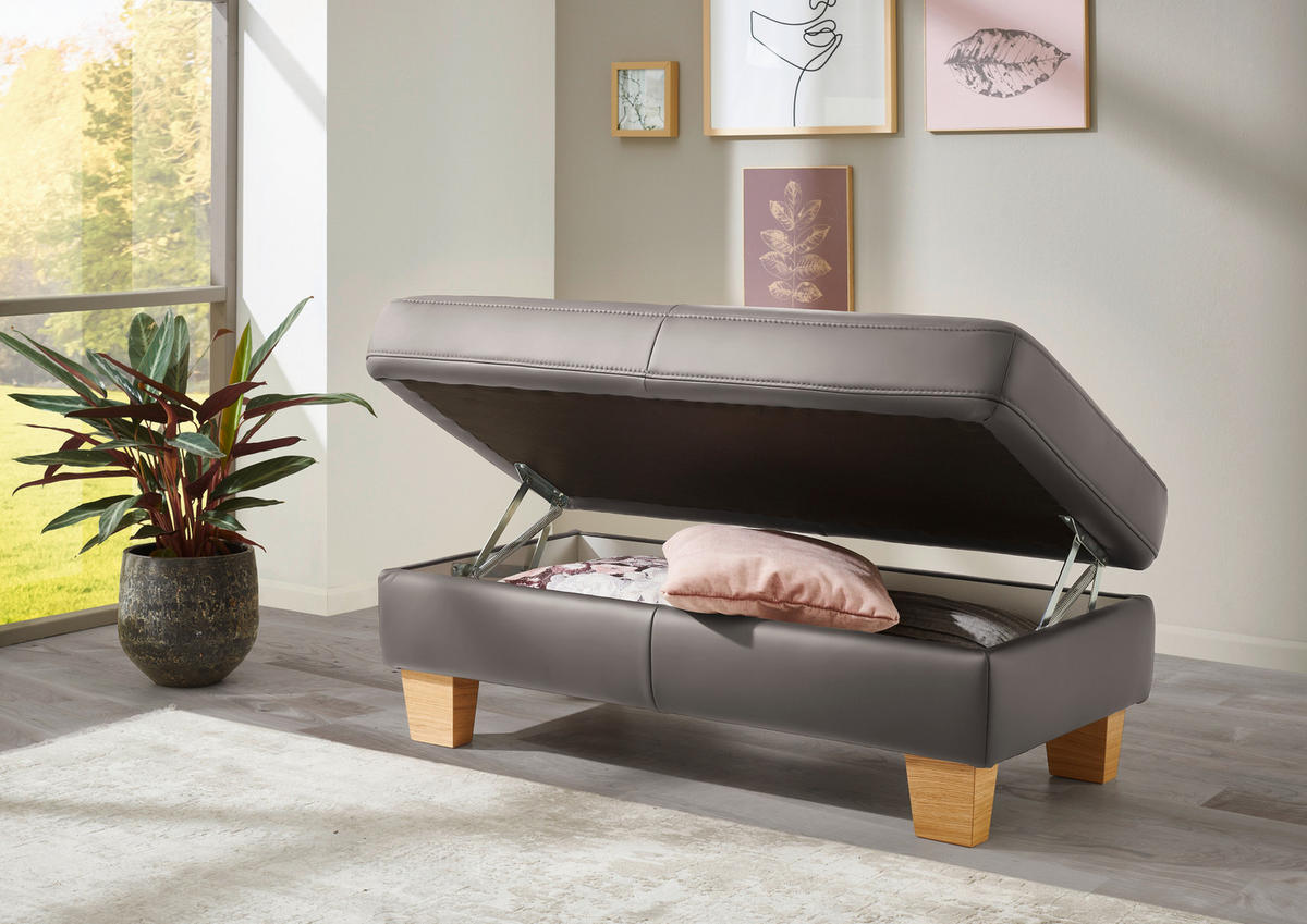 ECKSOFA in Echtleder Hellgrau  - Eiche Bianco/Hellgrau, Konventionell, Leder/Holz (235/257cm) - Valdera