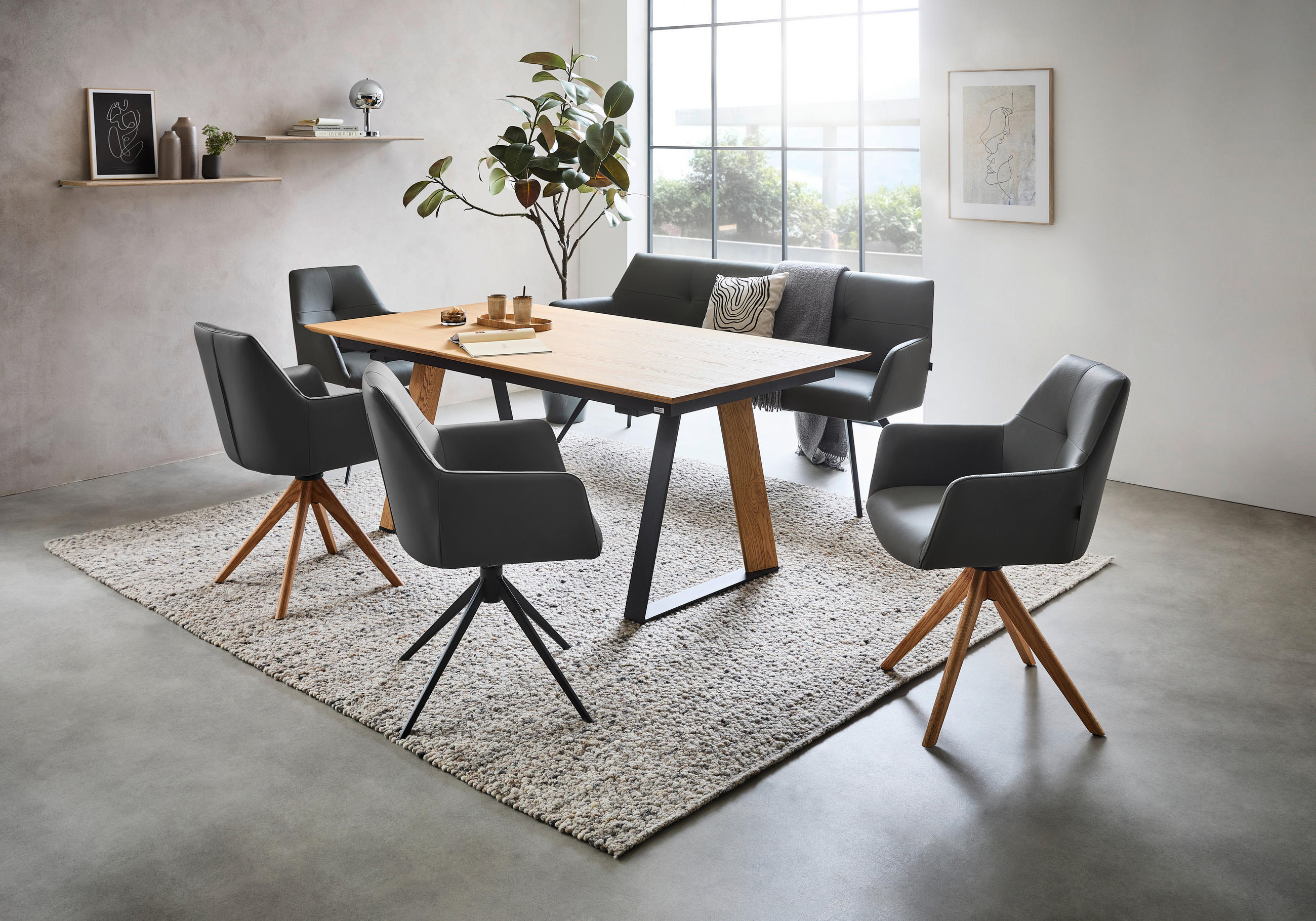ESSTISCH in Holz, Metall, Holzwerkstoff 190-250/100/76 cm  - Eichefarben/Schwarz, Design, Holz/Holzwerkstoff (190-250/100/76cm) - Dieter Knoll