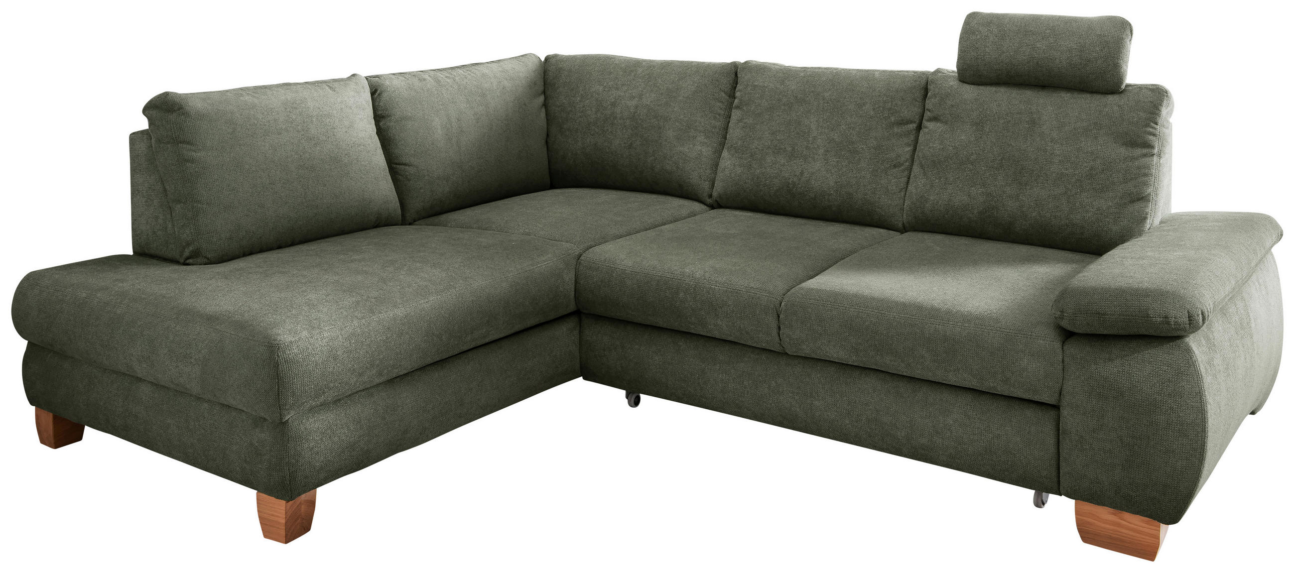 ECKSCHLAFSOFA Chenille Dunkelgrün  - Wildeiche/Dunkelgrün, MODERN, Holz/Textil (206/261cm) - Livetastic