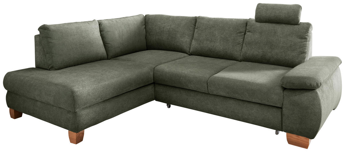 ECKSCHLAFSOFA in Chenille Dunkelgrün  - Wildeiche/Dunkelgrün, Modern, Holz/Textil (206/261cm) - Livetastic