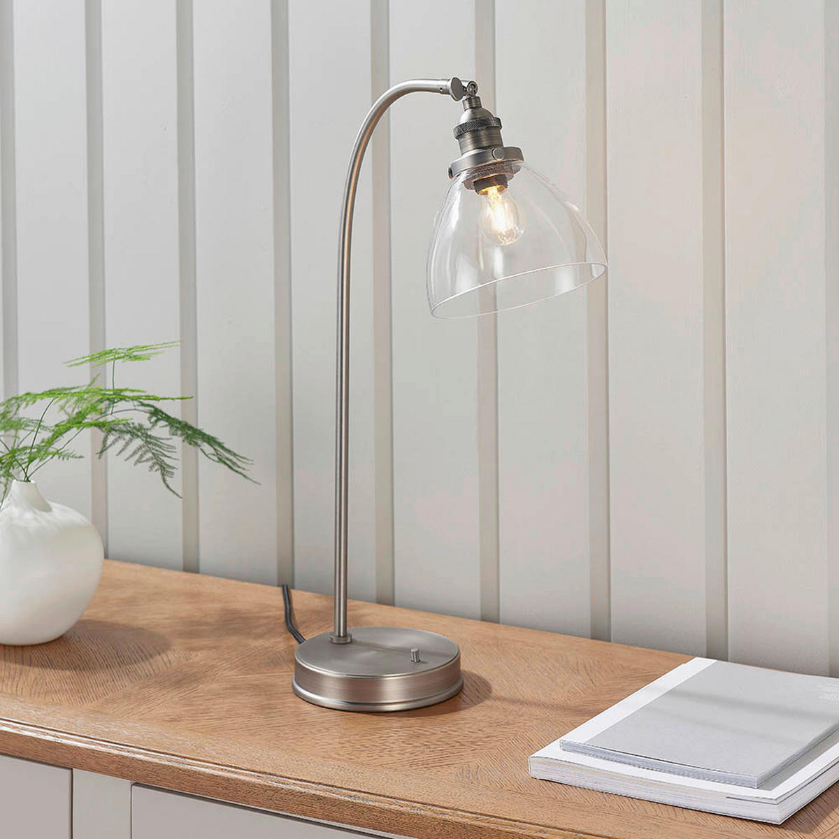 TISCHLEUCHTE 15/53 cm   - Klar/Grau, KONVENTIONELL, Glas/Metall (15/53cm)