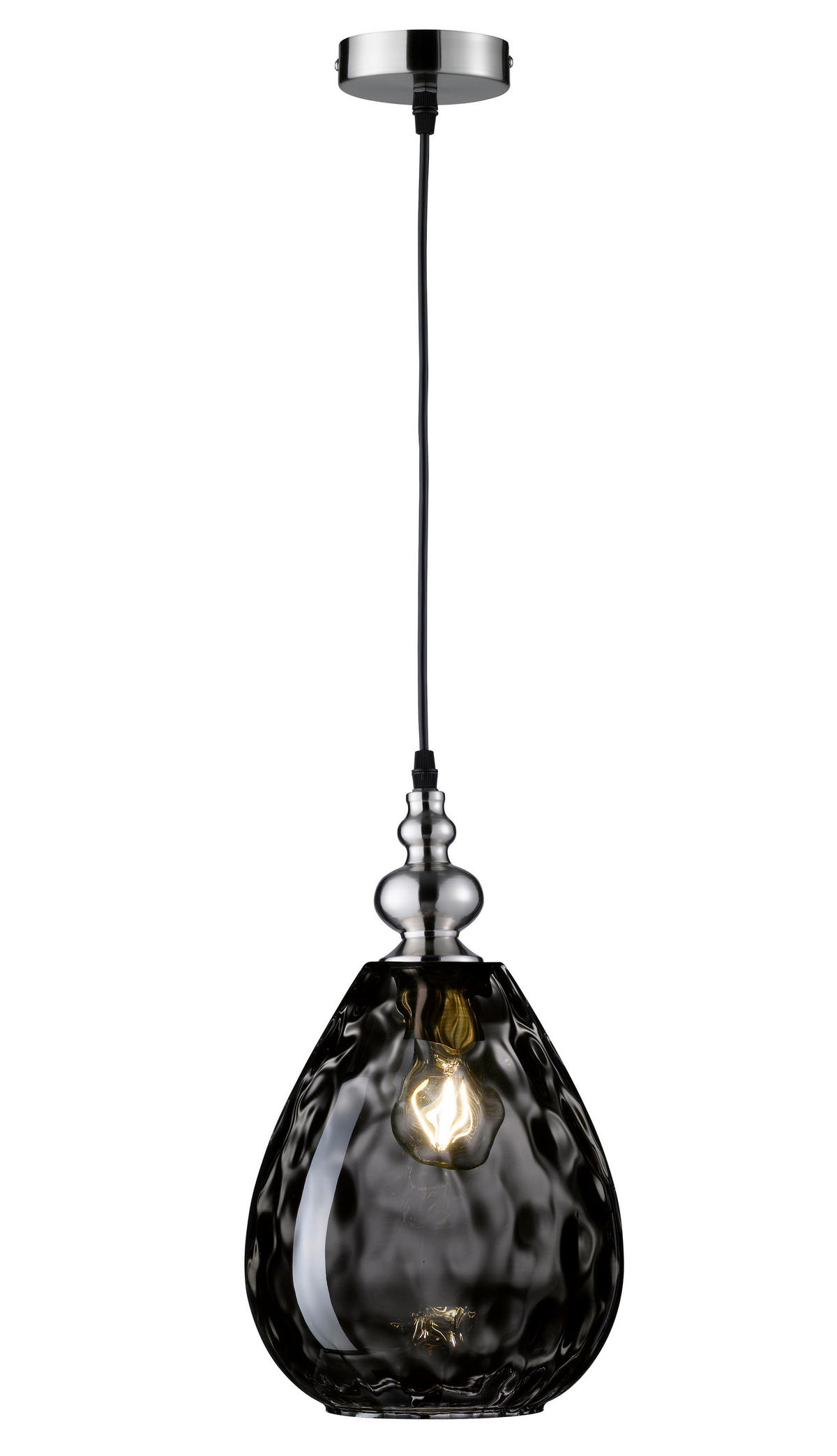 HÄNGELEUCHTE Uller 20/140 cm   - Schwarz/Nickelfarben, Design, Glas/Metall (20/140cm) - Fischer & Honsel