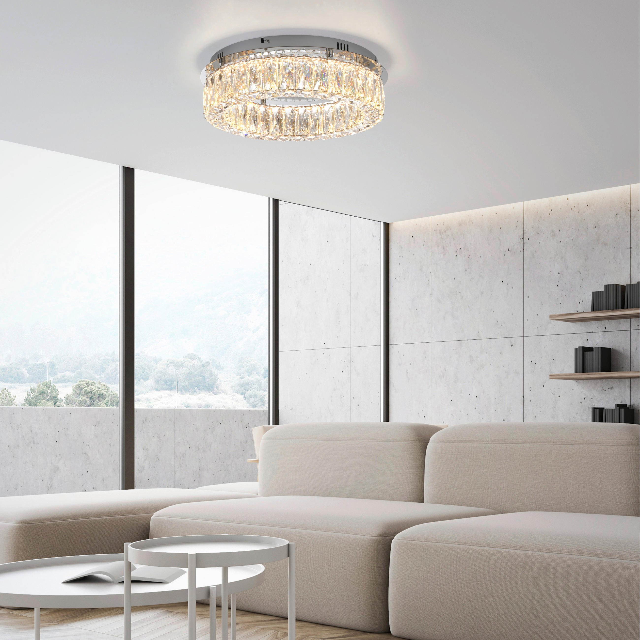 LED PLAFONJERA - boja hroma, Dizajnerski, staklo/metal (40/40/12,1cm)