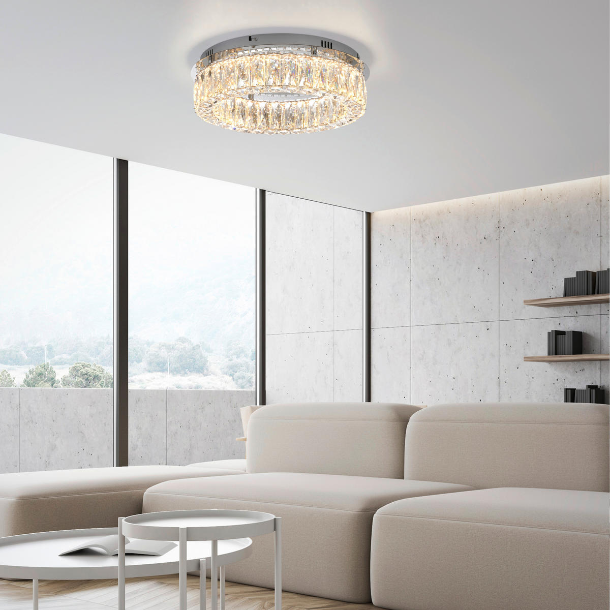 LED PLAFONJERA - boja hroma, Dizajnerski, staklo/metal (40/40/12,1cm)