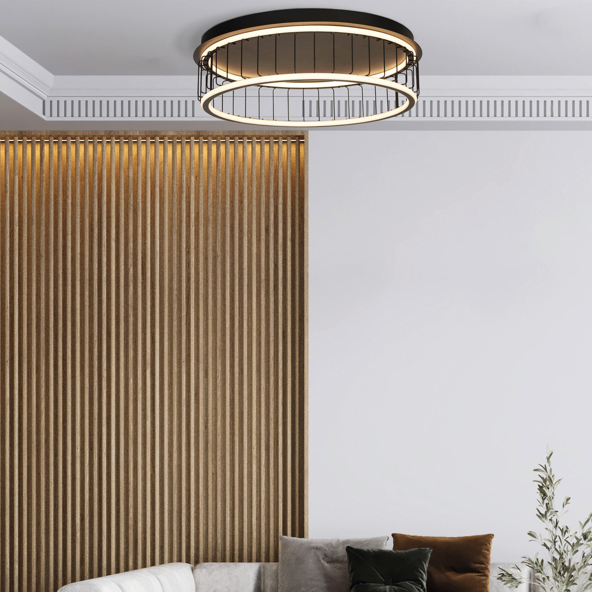 LED-DECKENLEUCHTE Circolo Cage 60/17,5 cm   - Schwarz/Weiß, Basics, Kunststoff/Metall (60/17,5cm)