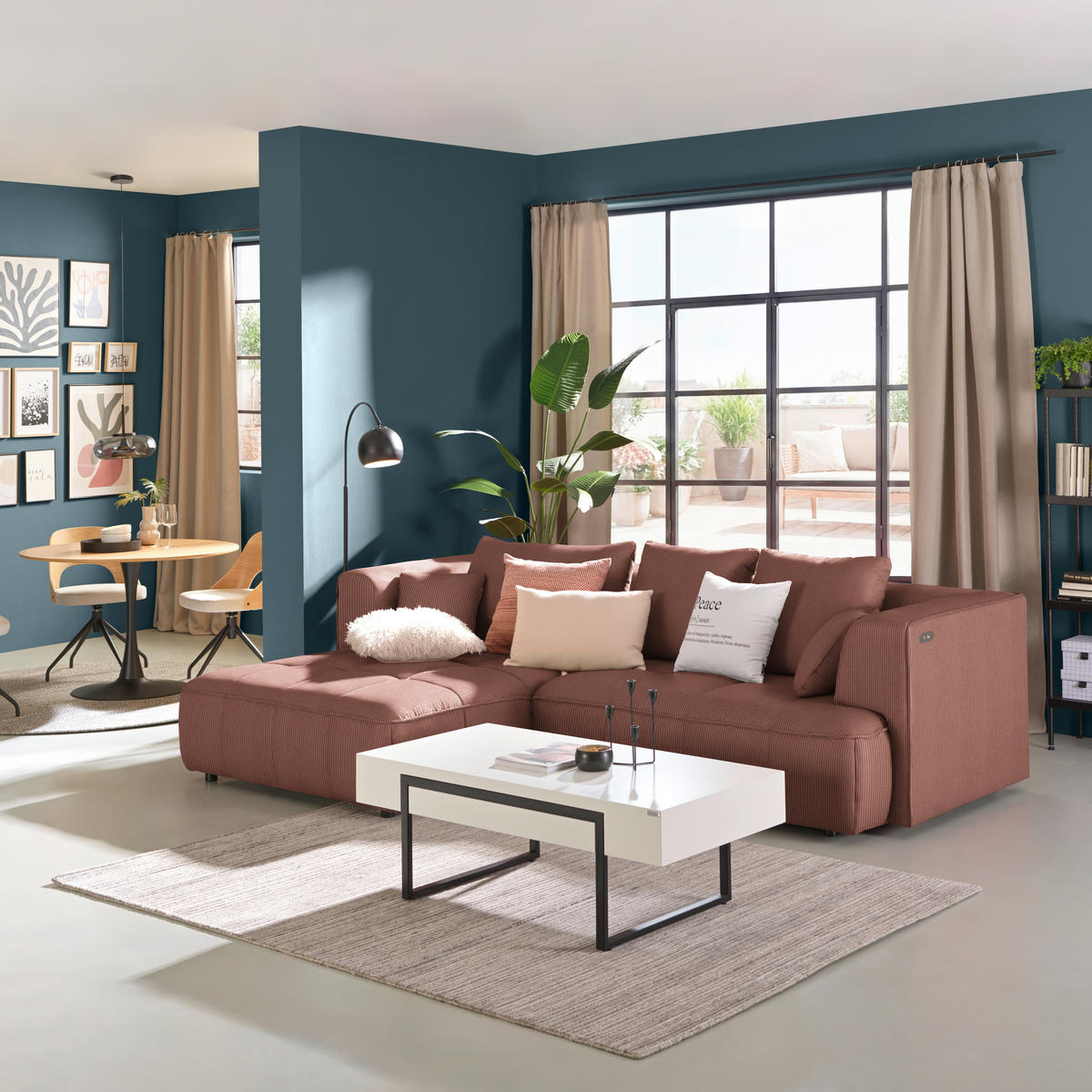 ECKSOFA Feincord Braun  - Schwarz/Braun, Design, Kunststoff/Textil (188/288cm) - Welnova