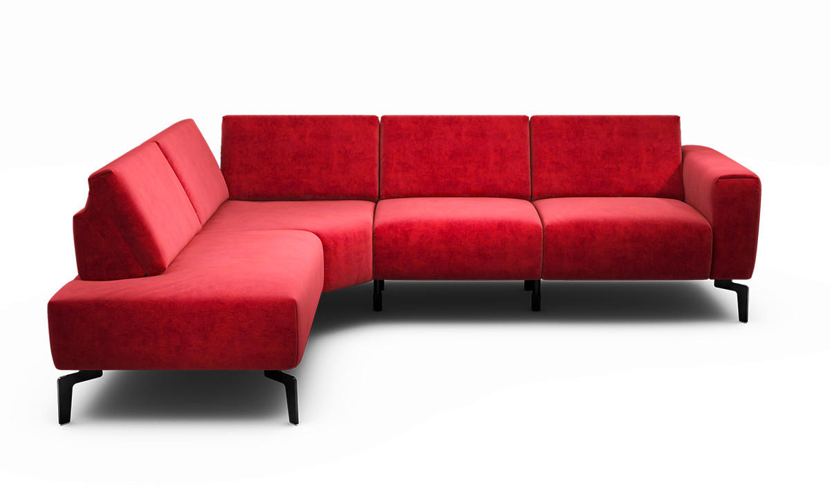 ECKSOFA Cosy Rot Samt  - Rot/Schwarz, Design, Textil/Metall (193/256cm) - SENSOO