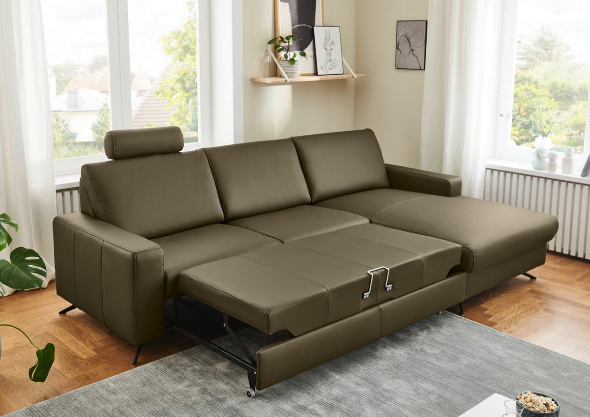 ECKSOFA in Echtleder Grün  267/165 cm  - Schwarz/Grün, Design, Leder/Metall (267/165cm) - Lomoco