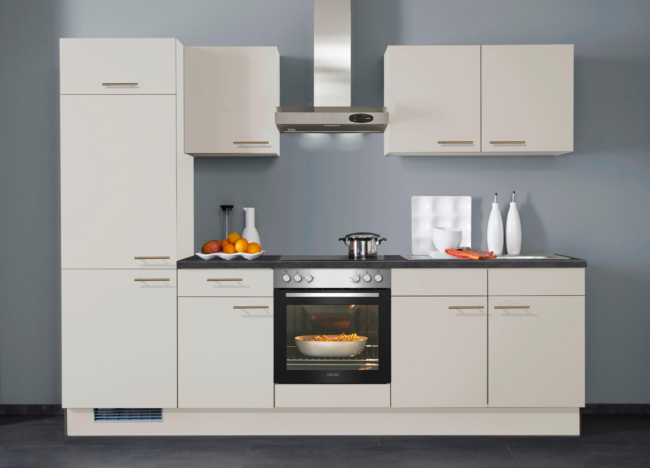 KÜCHENBLOCK 270 cm   in Kaschmir  - Kaschmir/Edelstahlfarben, Design, Holzwerkstoff/Metall (270cm) - Xora