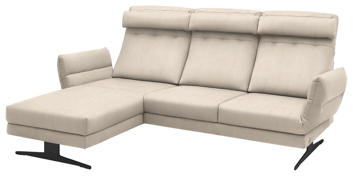 ECKSOFA in Flachgewebe Magnolie  - Magnolie/Schwarz, Design, Textil/Metall (176-217/279-327cm) - Dieter Knoll