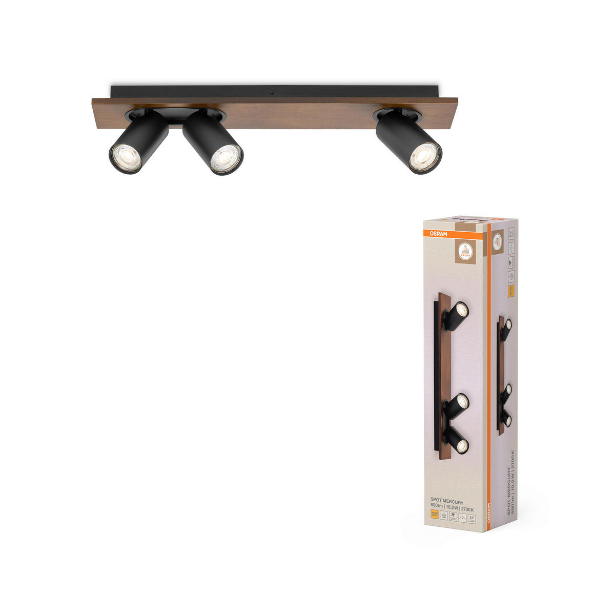 LED-STRAHLER 52/10/14,2 cm   - Schwarz/Naturfarben, Basics, Holz/Metall (52/10/14,2cm) - Osram