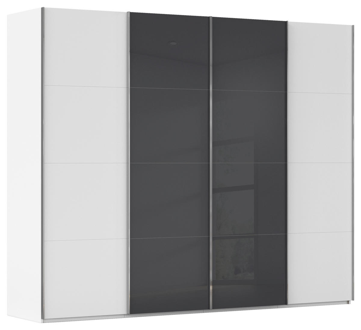 SCHWEBETÜRENSCHRANK 271/235/68 cm 4-türig Grau, Weiß  - Chromfarben/Weiß, KONVENTIONELL, Glas/Holzwerkstoff (271/235/68cm) - Novel