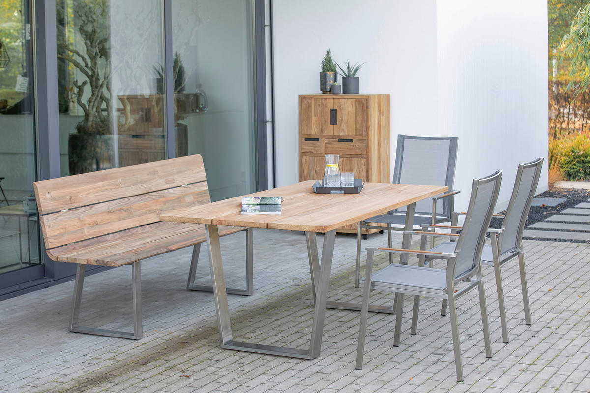 GARTENTISCH 180/95/76 cm  - Edelstahlfarben/Teakfarben, Design, Holz/Metall (180/95/76cm) - Niehoff Garden